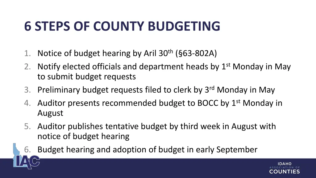 6 steps of county budgeting