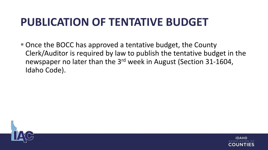 publication of tentative budget
