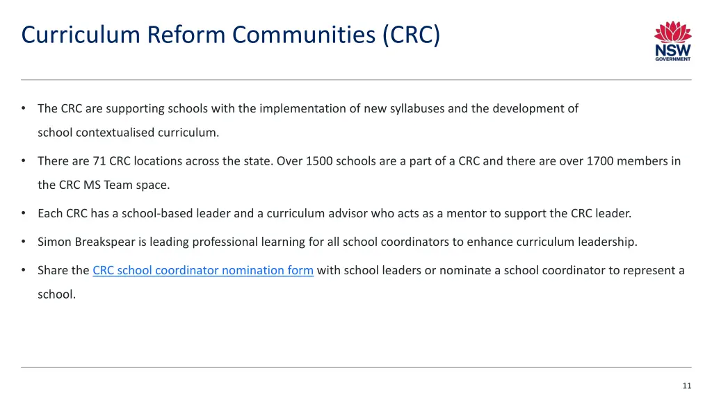 curriculum reform communities crc