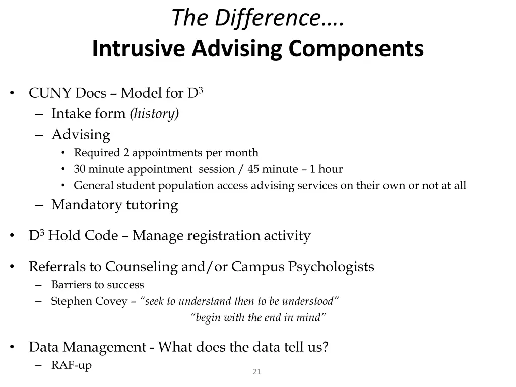 the difference intrusive advising components