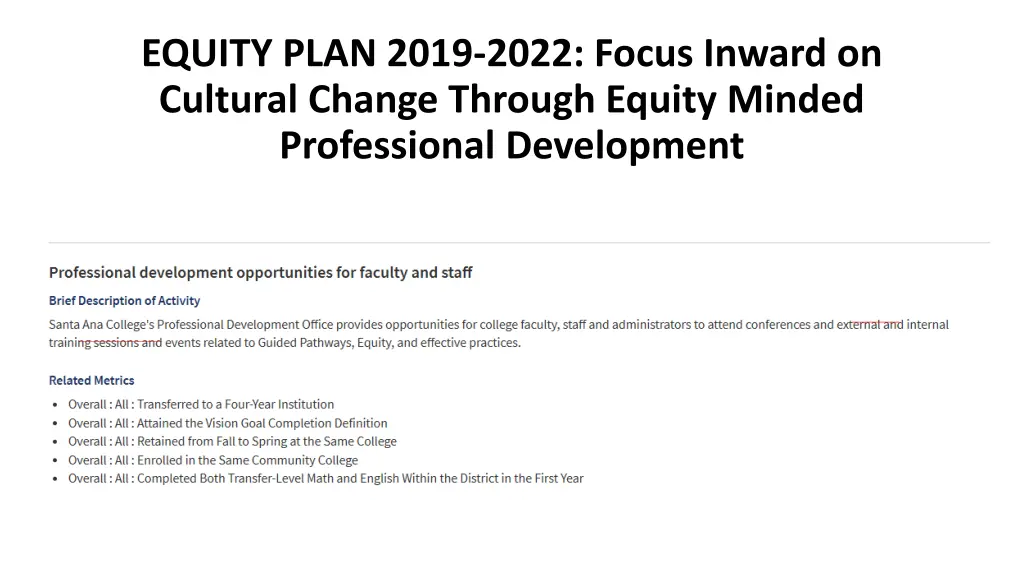 equity plan 2019 2022 focus inward on cultural