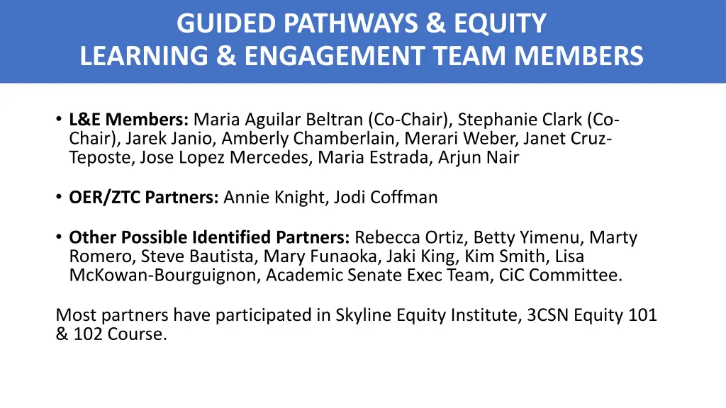 guided pathways equity learning engagement team