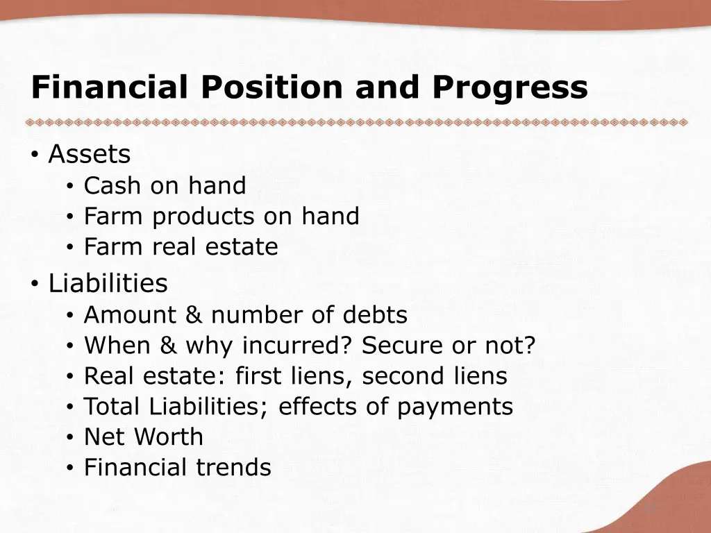 financial position and progress