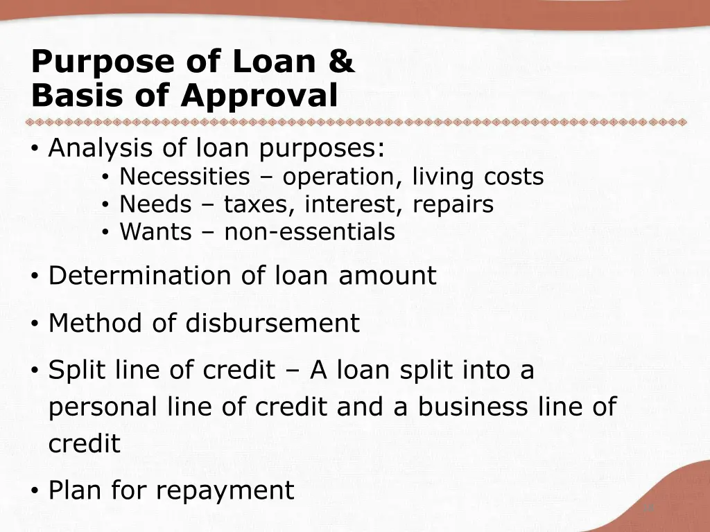 purpose of loan basis of approval