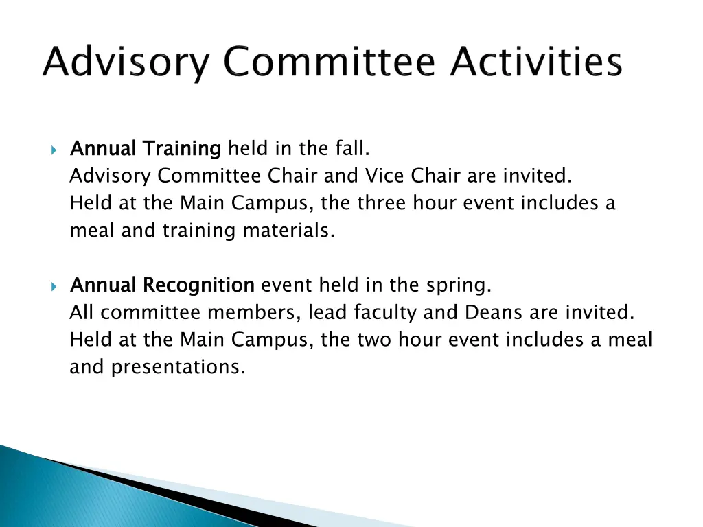 annual training advisory committee chair and vice