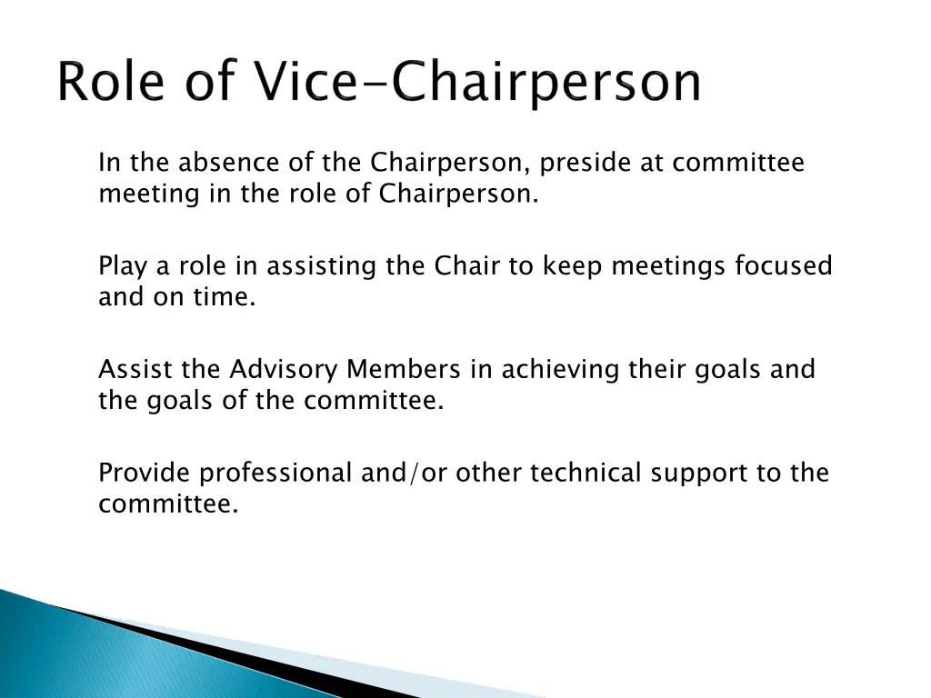 in the absence of the chairperson preside