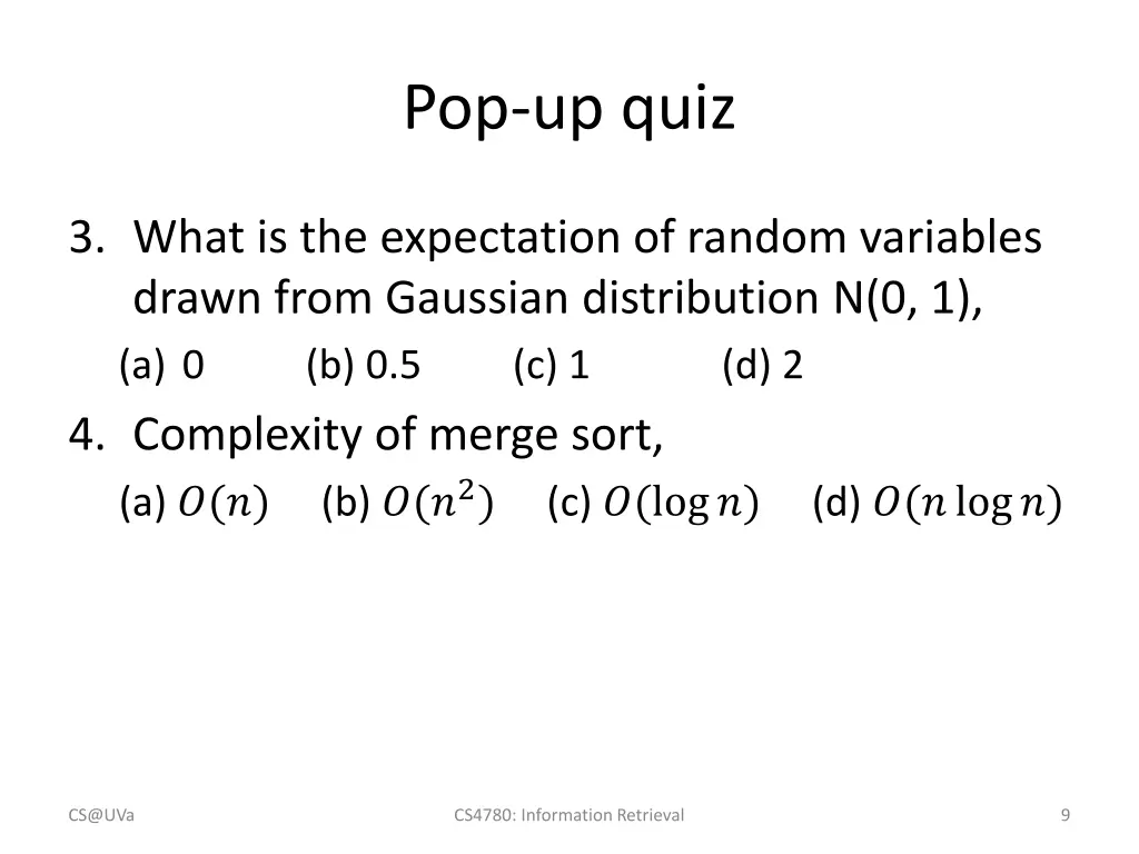 pop up quiz 1
