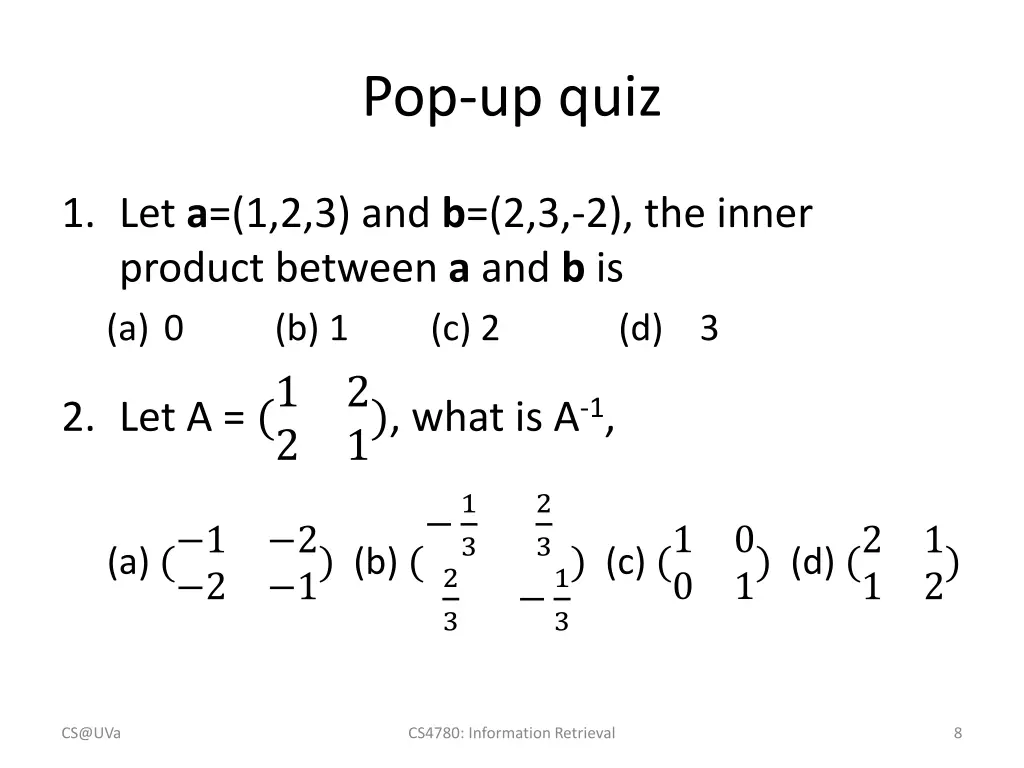 pop up quiz