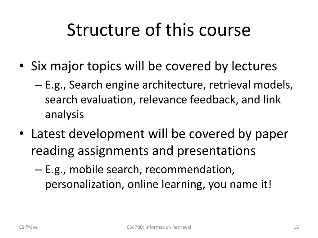 structure of this course
