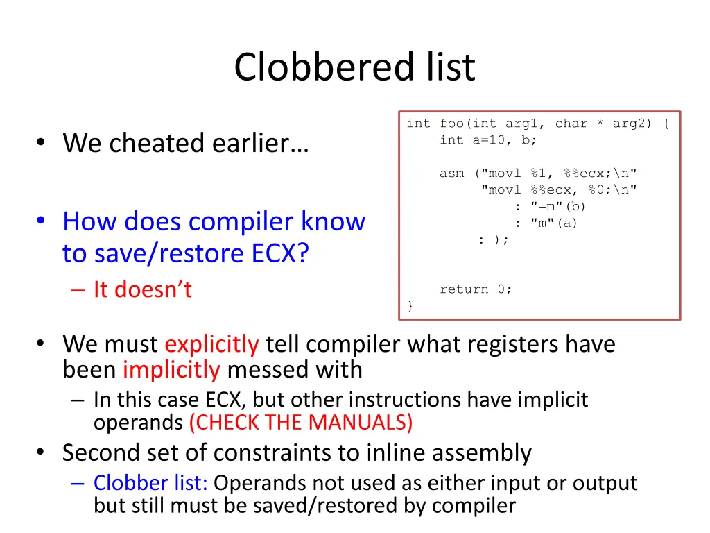 clobbered list