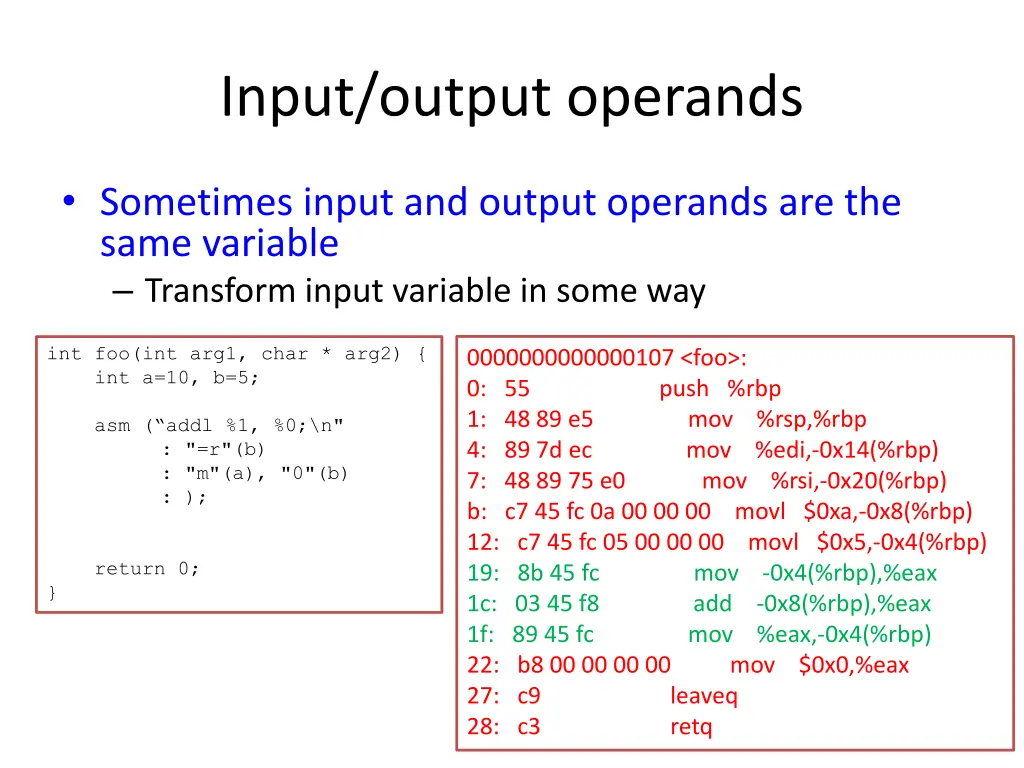 input output operands