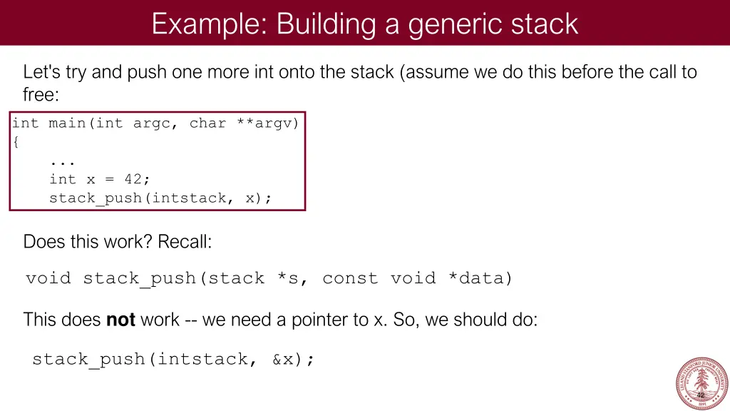 example building a generic stack 32