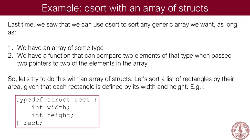 example qsort with an array of structs