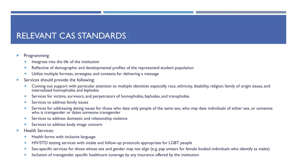 relevant cas standards