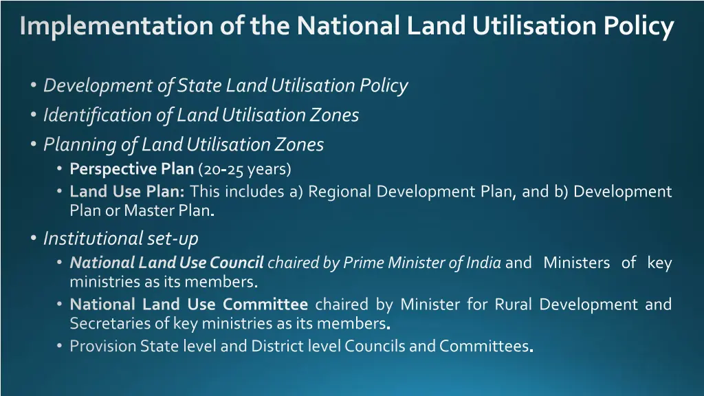 implementation of the national land utilisation