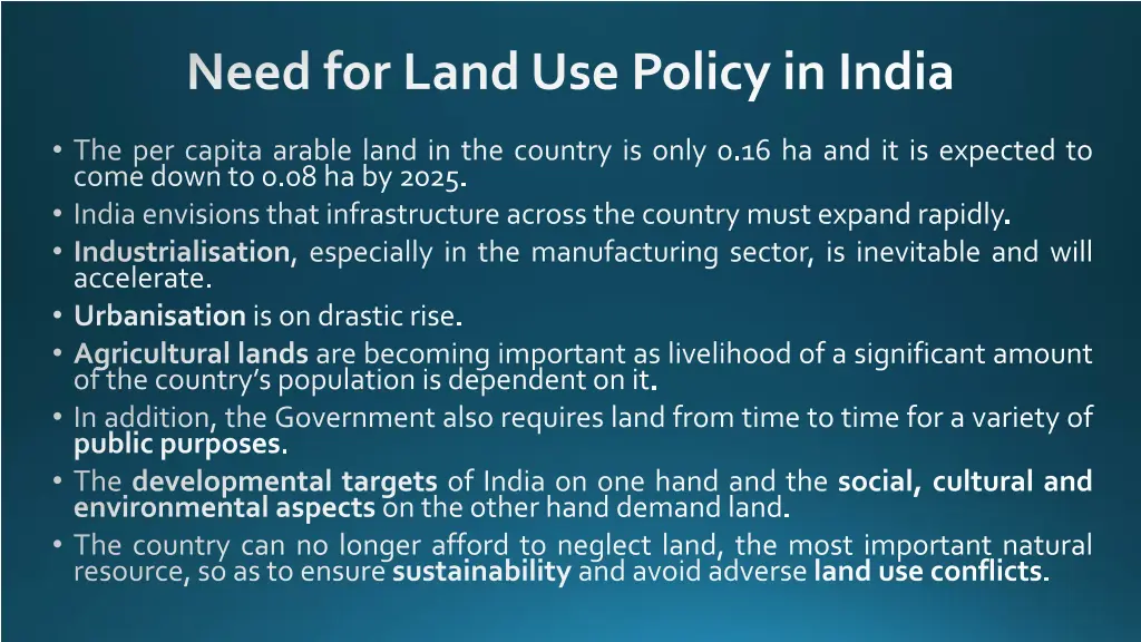 need for land use policy in india