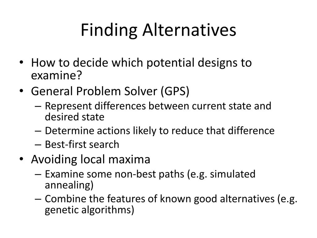 finding alternatives