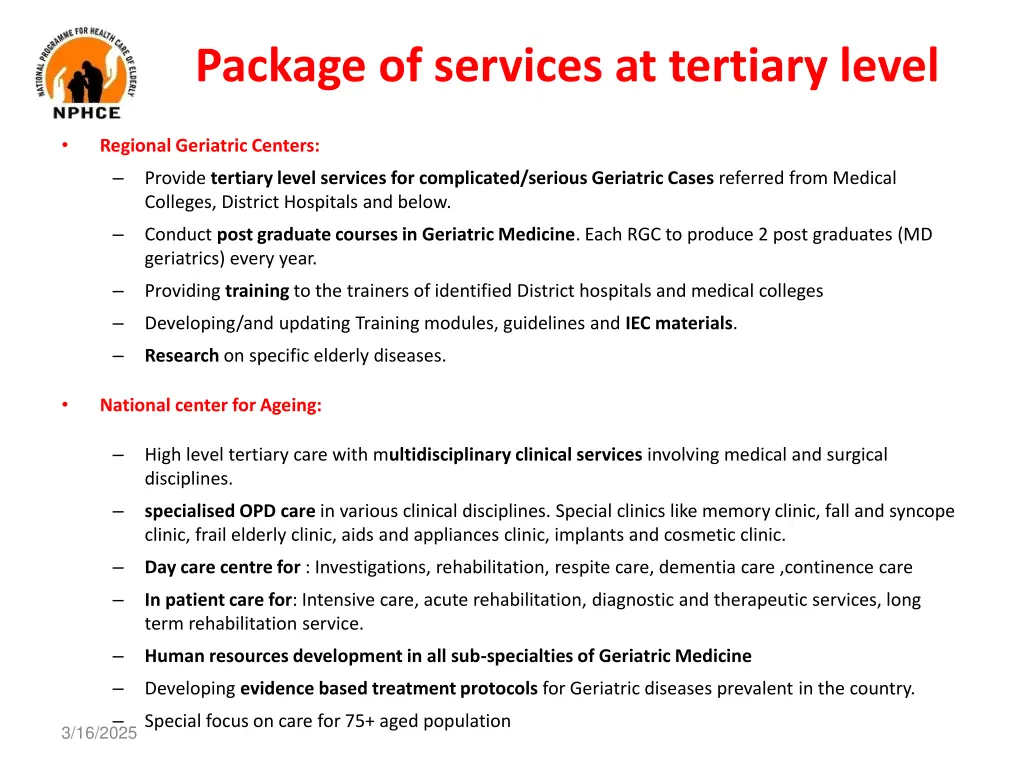 package of services at tertiary level