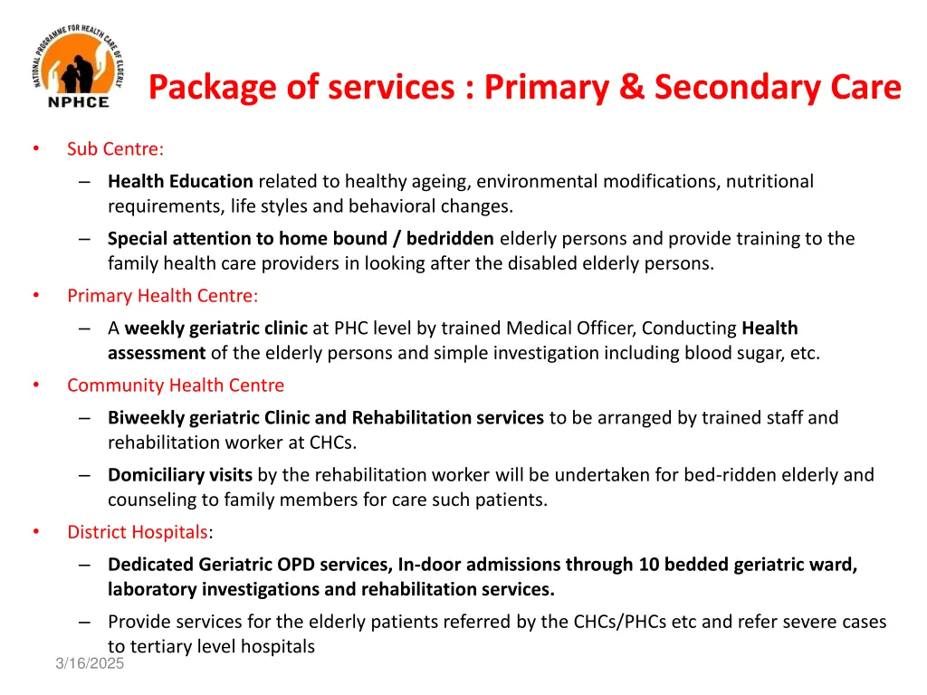package of services primary secondary care