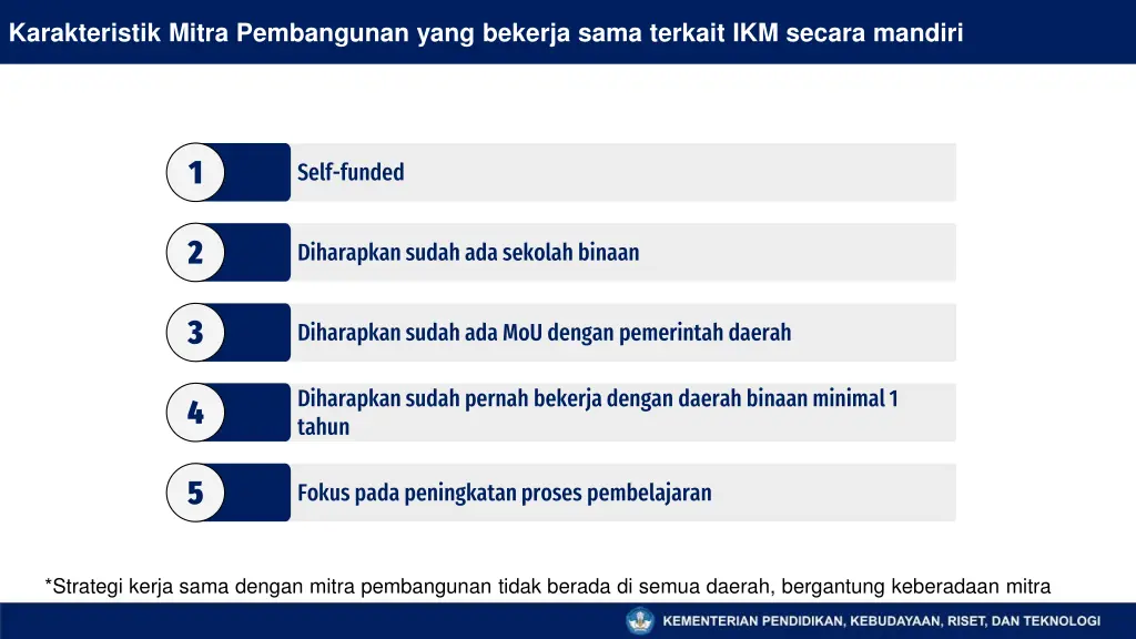 karakteristik mitra pembangunan yang bekerja sama