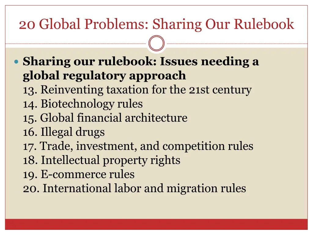 20 global problems sharing our rulebook
