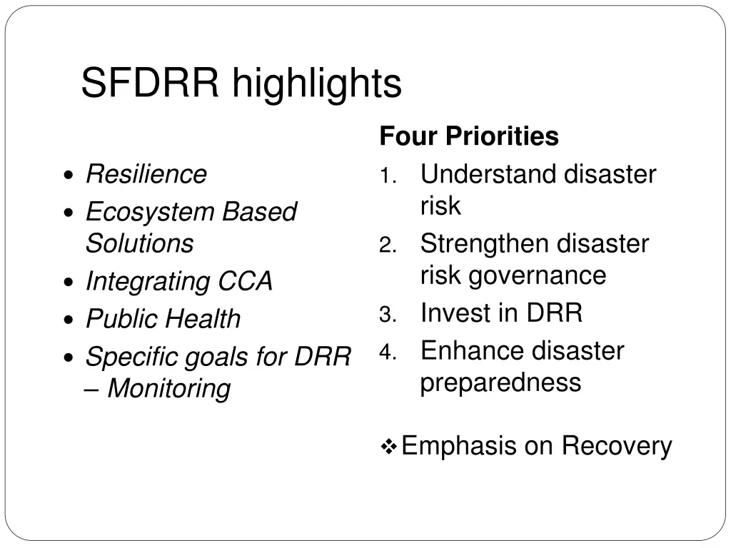 sfdrr highlights