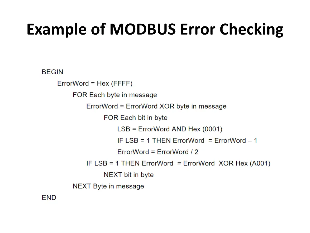 example of modbus error checking
