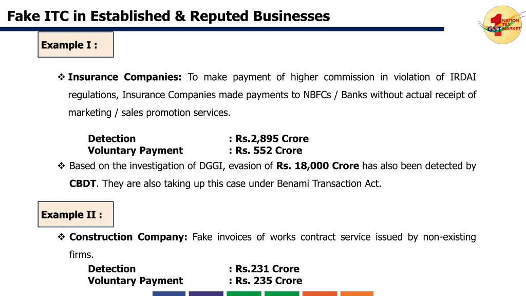 fake itc in established reputed businesses