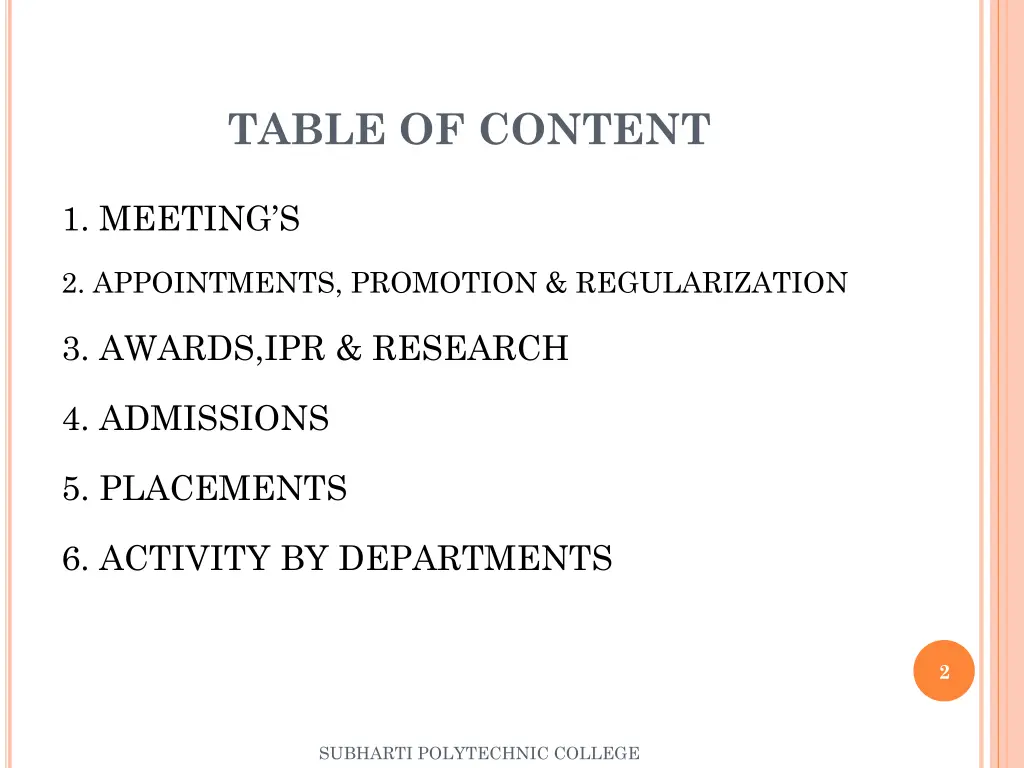 table of content
