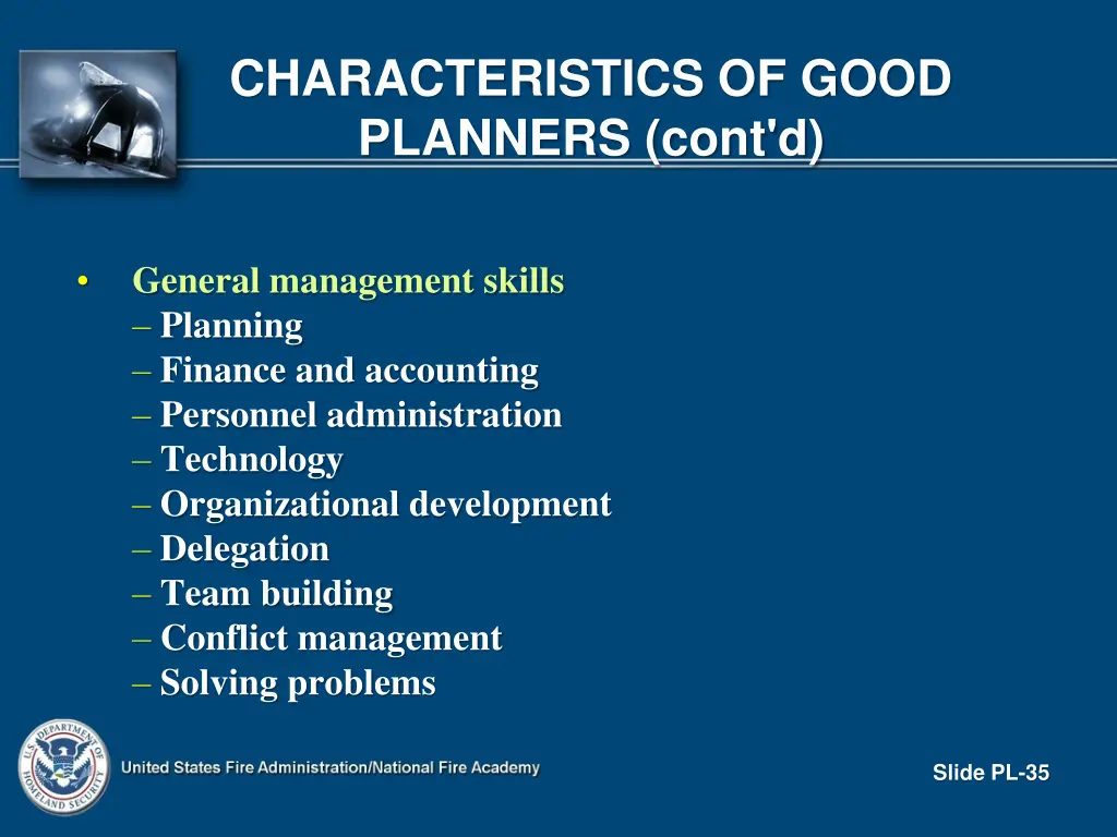characteristics of good planners cont d