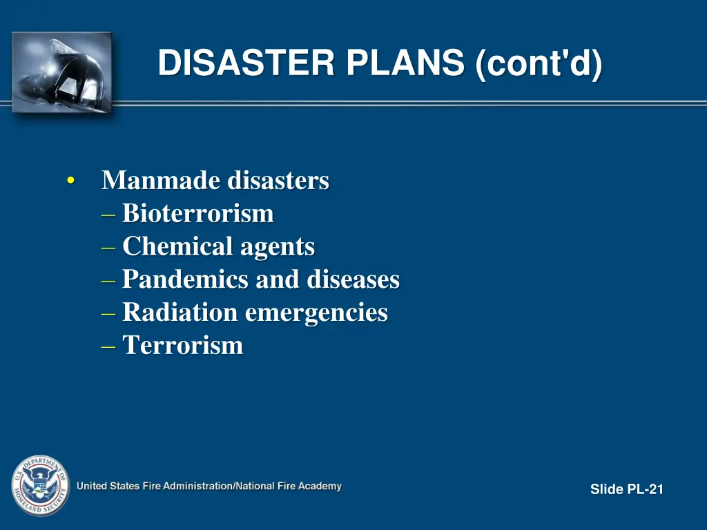 disaster plans cont d