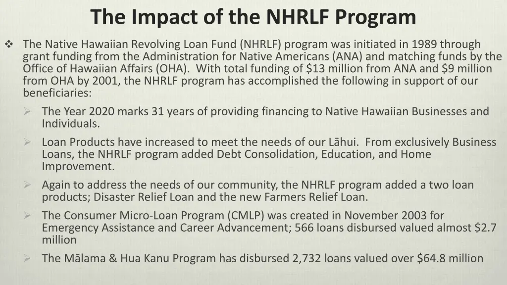 the impact of the nhrlf program