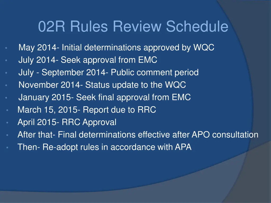 02r rules review schedule
