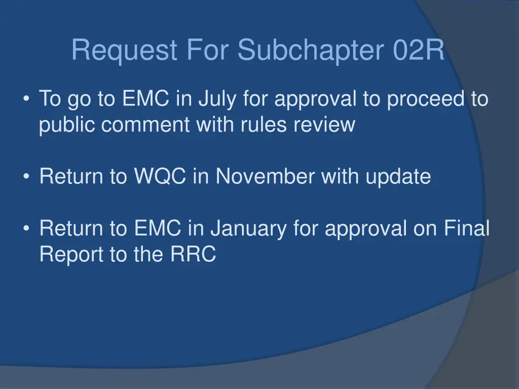 request for subchapter 02r