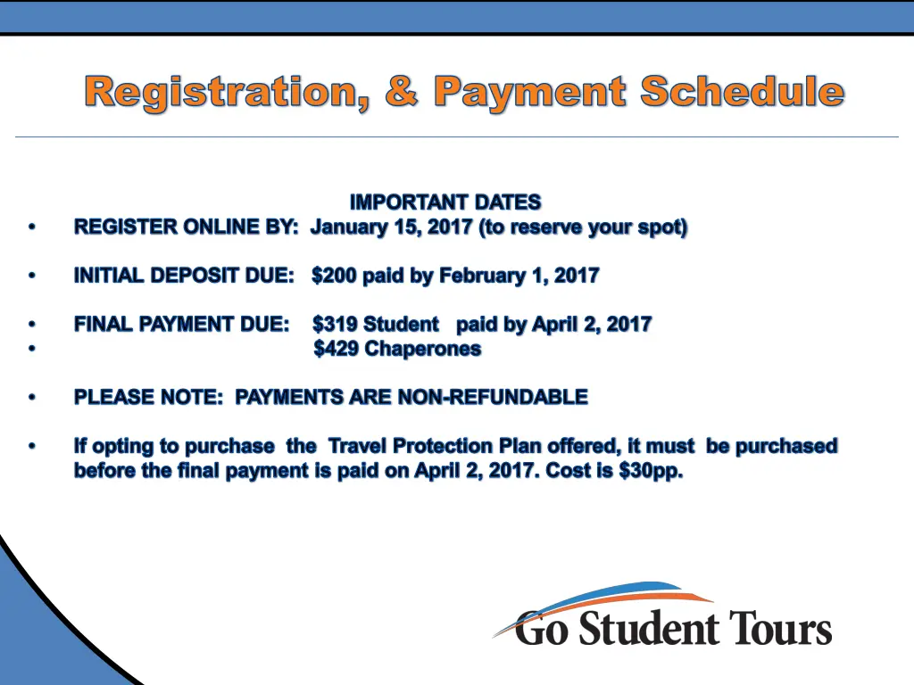 registration payment schedule registration