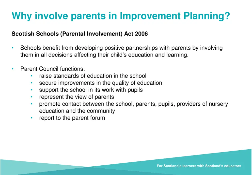 why involve parents in improvement planning