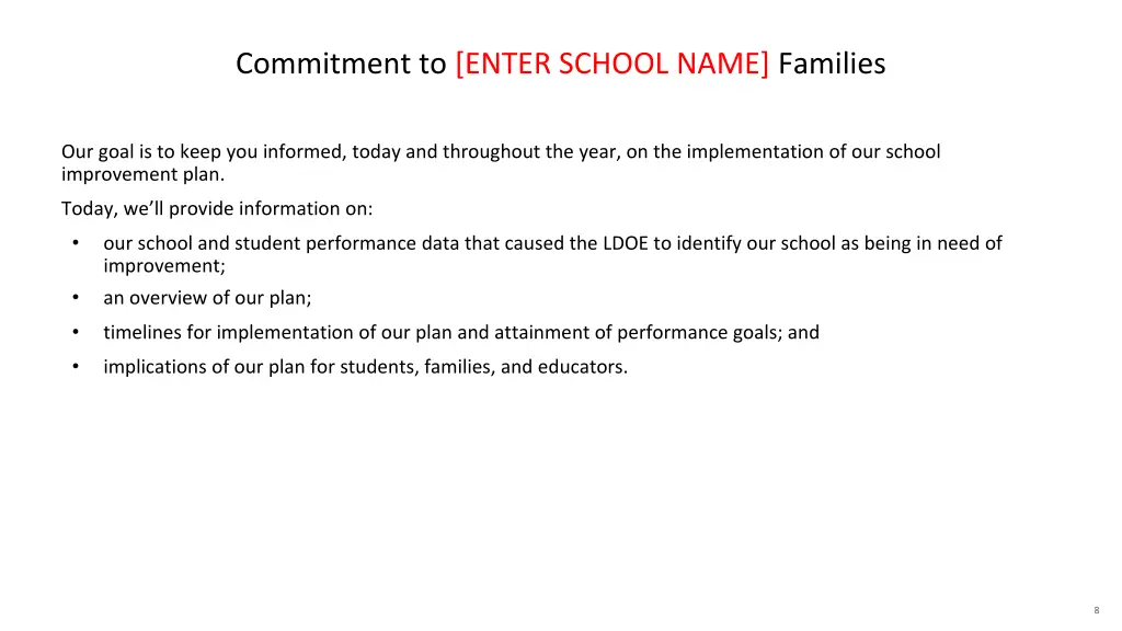 commitment to enter school name families
