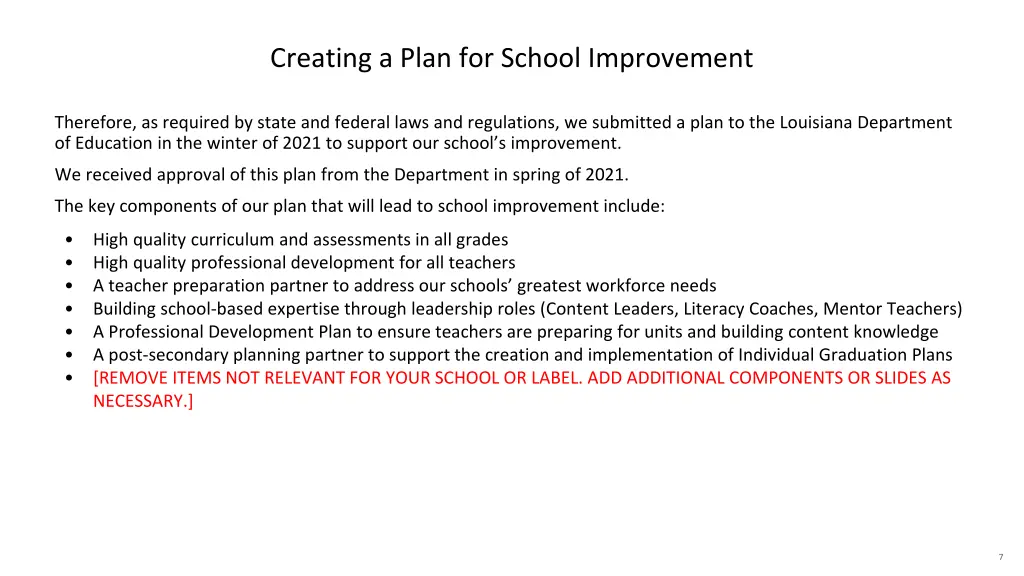 creating a plan for school improvement