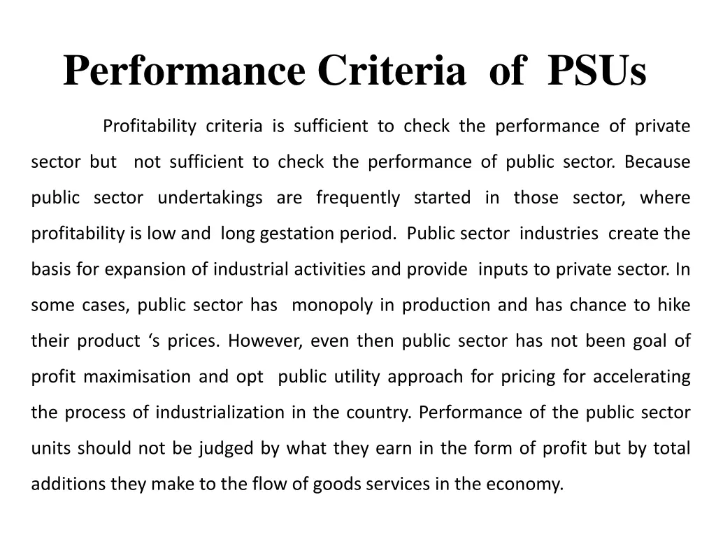 performance criteria of psus