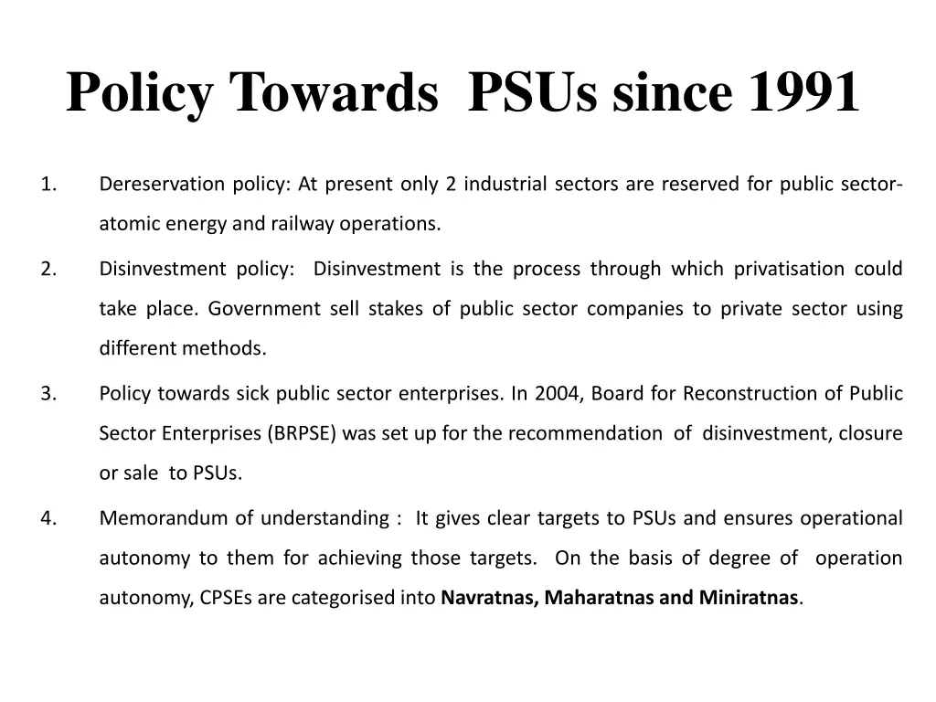 policy towards psus since 1991