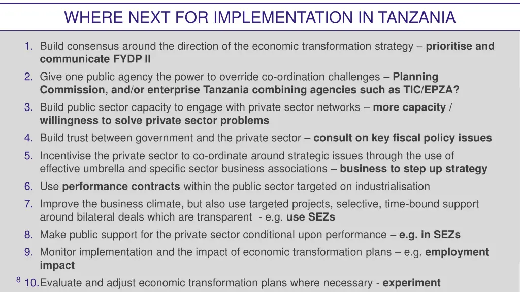 where next for implementation in tanzania
