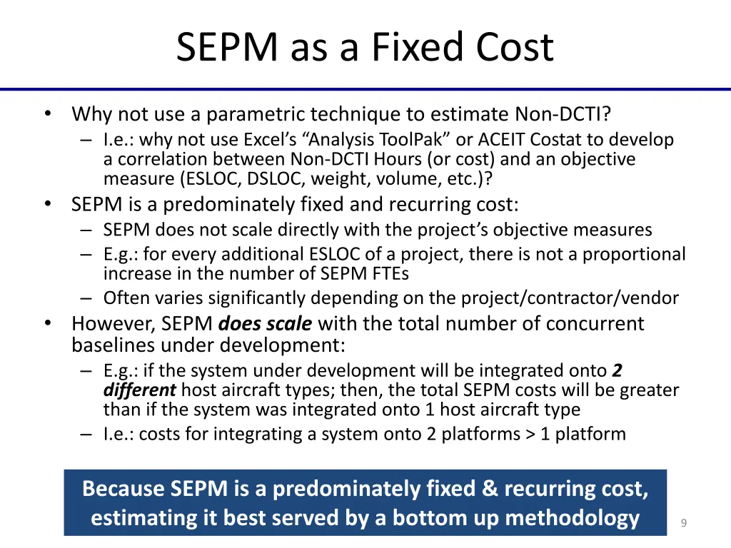 sepm as a fixed cost