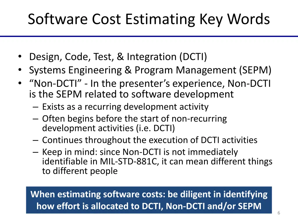software cost estimating key words