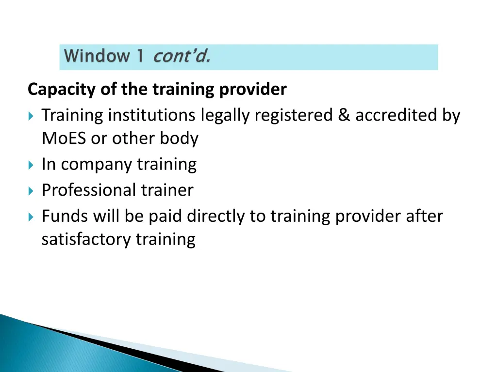 capacity of the training provider
