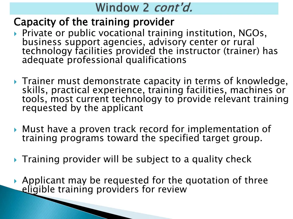 capacity of the training provider private