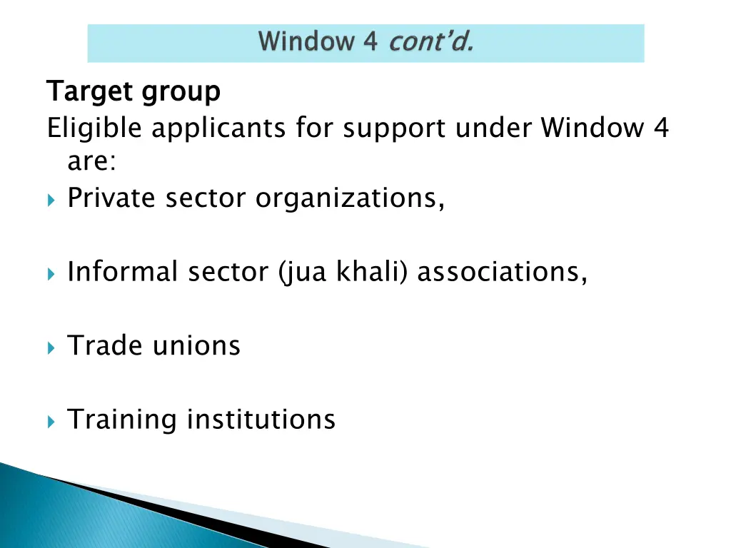 target group eligible applicants for support