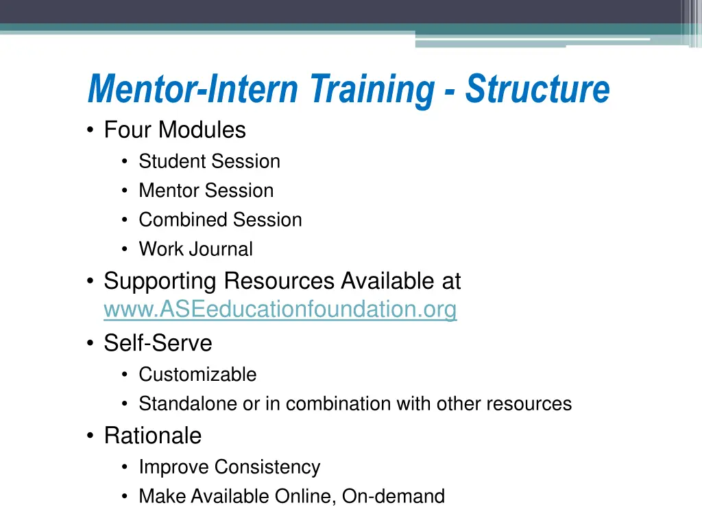 mentor intern training structure four modules