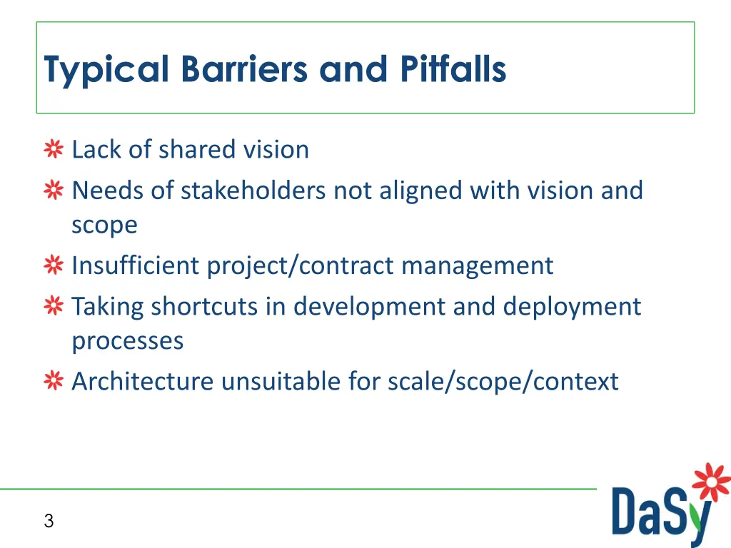 typical barriers and pitfalls