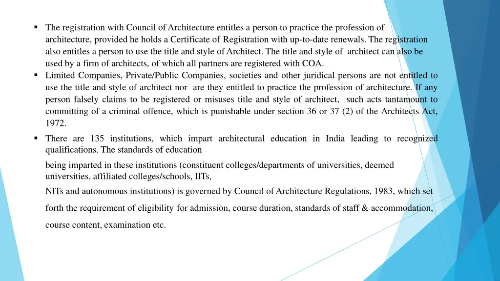 the registration with council of architecture