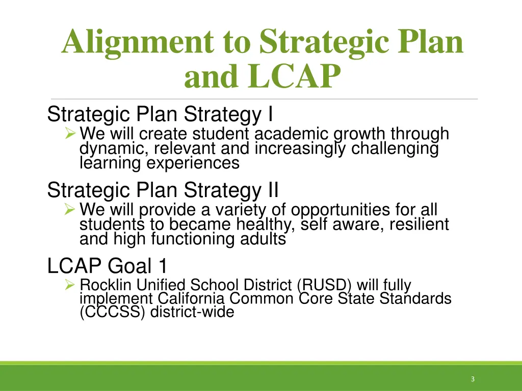 alignment to strategic plan and lcap strategic